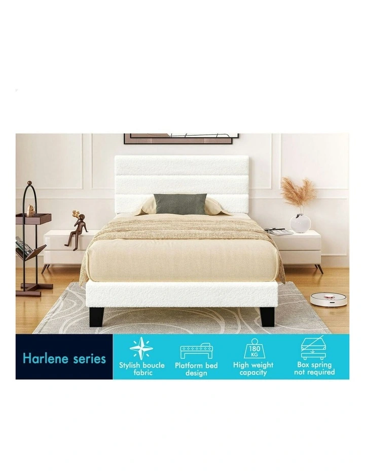 Harlene Upholstered Platform Bed Frame King Single Size in White Boucle image 3