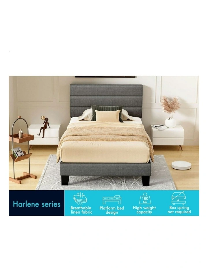 Harlene Upholstered Platform Bed Frame King Single Size in Grey Fabric image 3