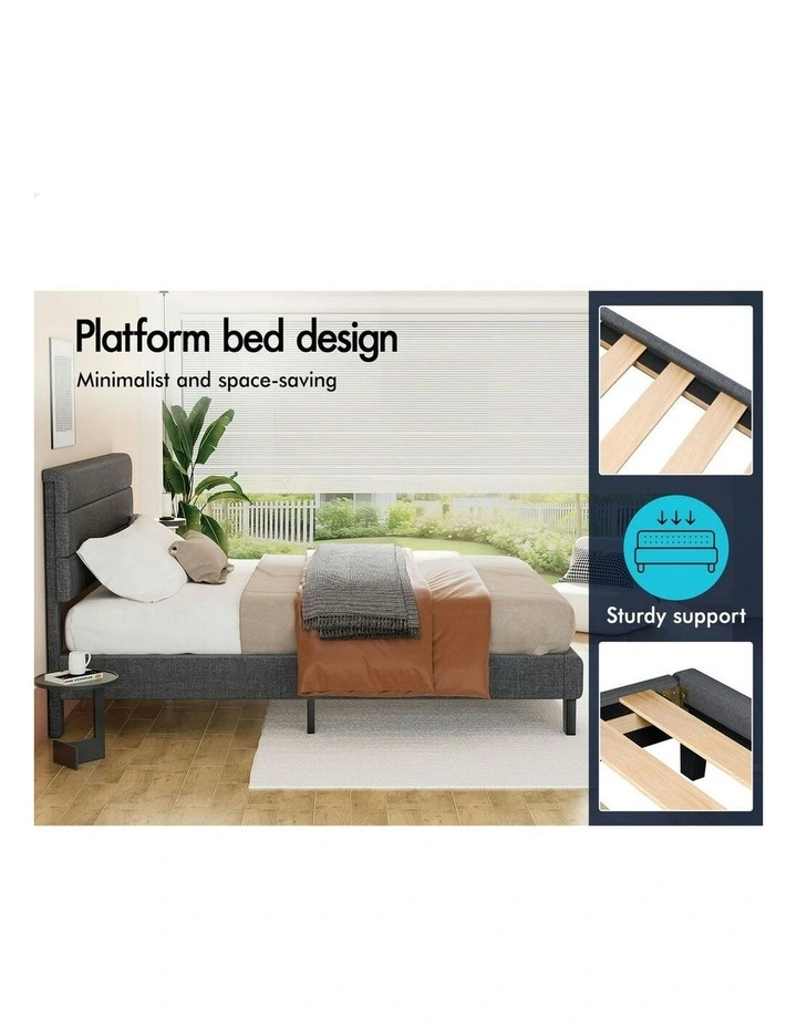Harlene Upholstered Platform Bed Frame King Single Size in Grey Fabric image 5