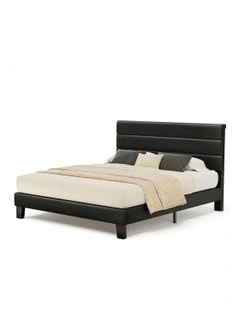 Harlene Upholstered Platform Bed Frame Queen Size in Black Leather