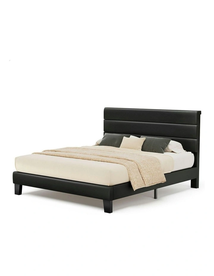 Harlene Upholstered Platform Bed Frame Queen Size in Black Leather image 1