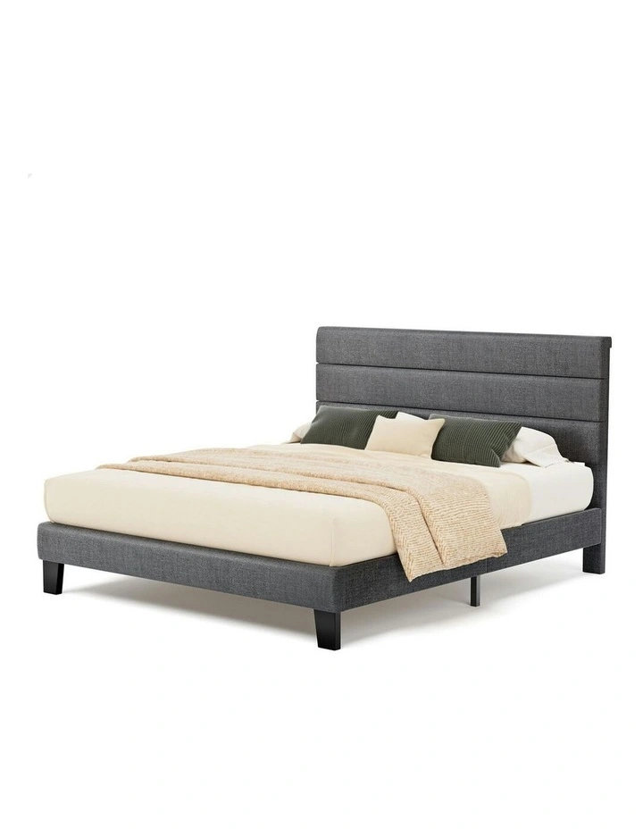 Harlene Upholstered Platform Bed Frame Queen Size in Grey Fabric image 1