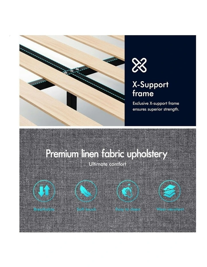 Harlene Upholstered Platform Bed Frame Queen Size in Grey Fabric image 7