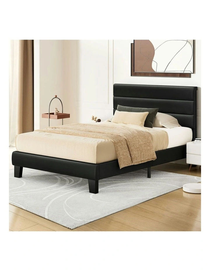Single Size Upholstered Platform Bed Frame in Black image 2