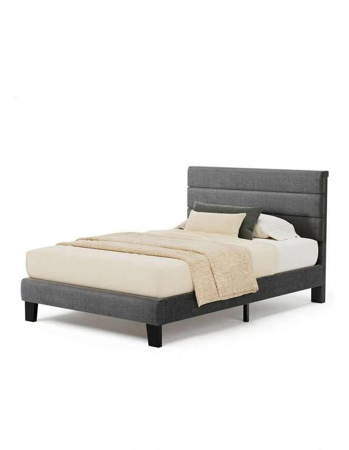 Single Size Upholstered Platform Bed Frame in Grey image 1