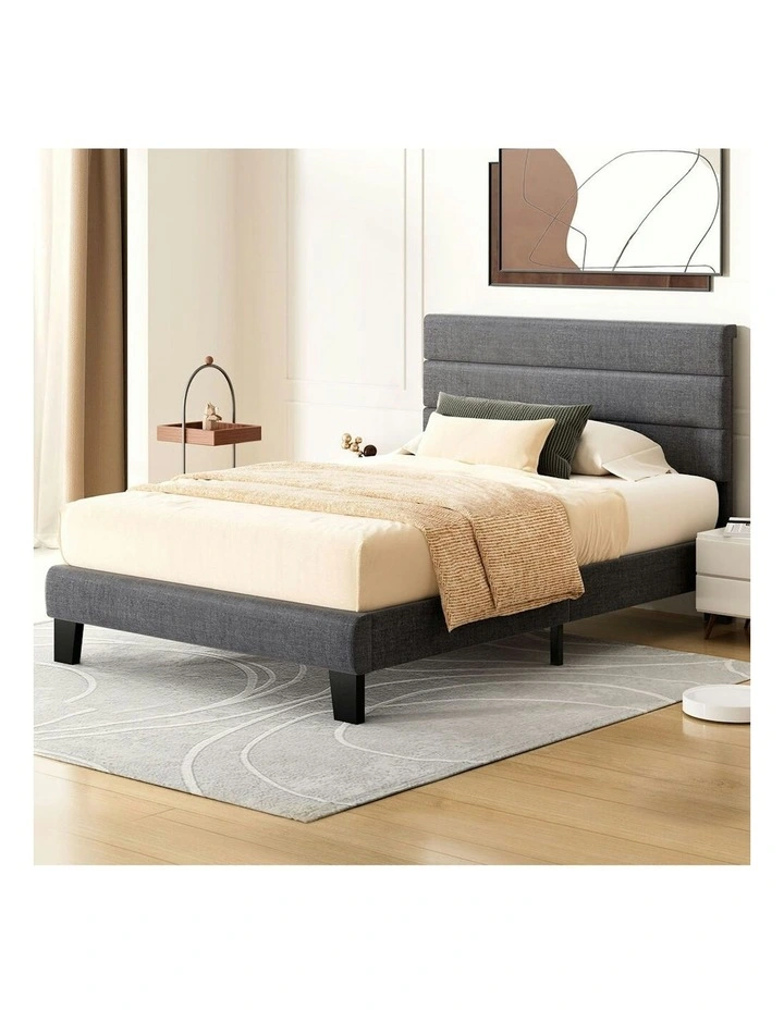 Single Size Upholstered Platform Bed Frame in Grey image 2