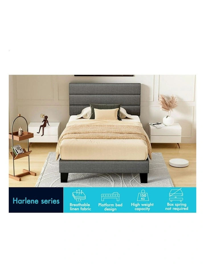 Single Size Upholstered Platform Bed Frame in Grey image 3