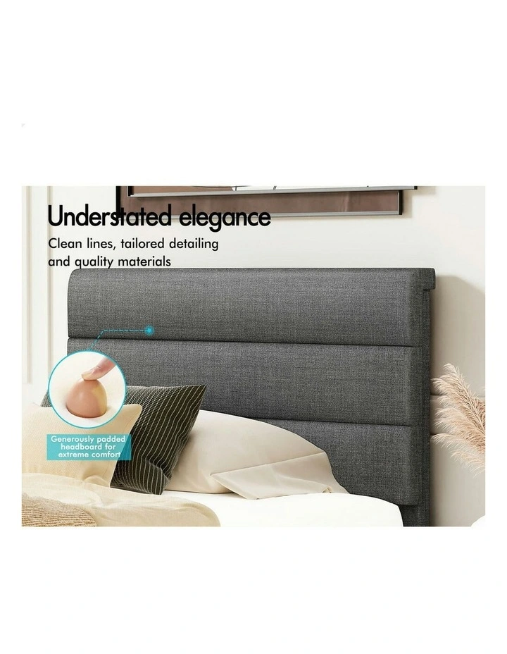 Single Size Upholstered Platform Bed Frame in Grey image 4