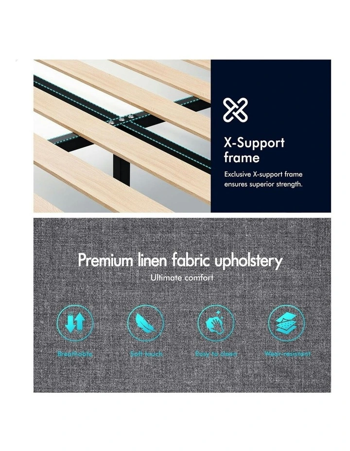 Single Size Upholstered Platform Bed Frame in Grey image 7