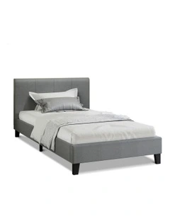 King Single Wooden Platform Fabric Bed Frame Mattress in Grey