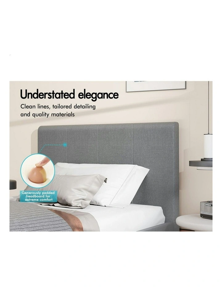 King Single Wooden Platform Fabric Bed Frame Mattress in Grey image 4