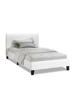 Wooden Platform Leather Mattress Base Bed Frame King Single in White