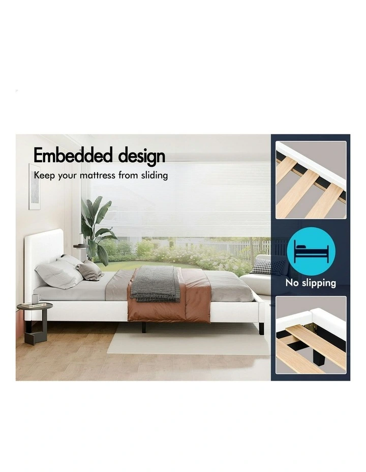 Wooden Platform Leather Mattress Base Bed Frame King Single in White image 5