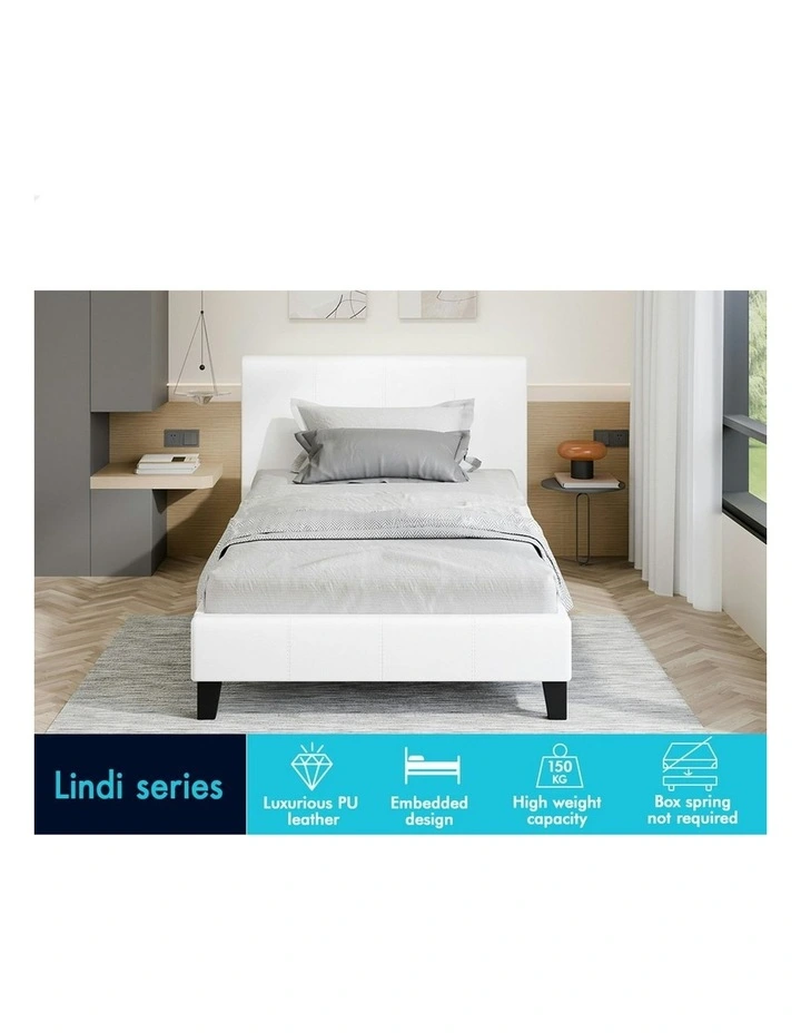 Wooden Platform Leather Mattress Base Bed Frame Single Size in White image 3