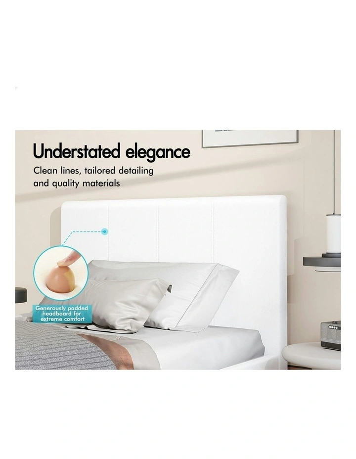 Wooden Platform Leather Mattress Base Bed Frame Single Size in White image 4