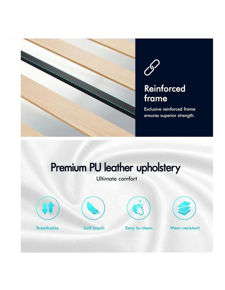 Wooden Platform Leather Mattress Base Bed Frame Single Size in White image 7