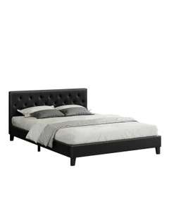 Wooden Platform Leather Base Bed Frame Double Size in Black