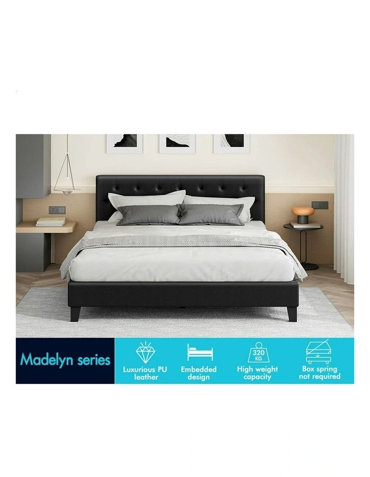 Wooden Platform Leather Base Bed Frame Double Size in Black image 3