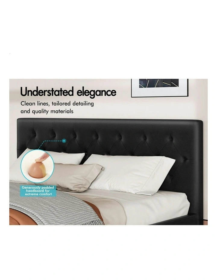 Wooden Platform Leather Base Bed Frame Double Size in Black image 4