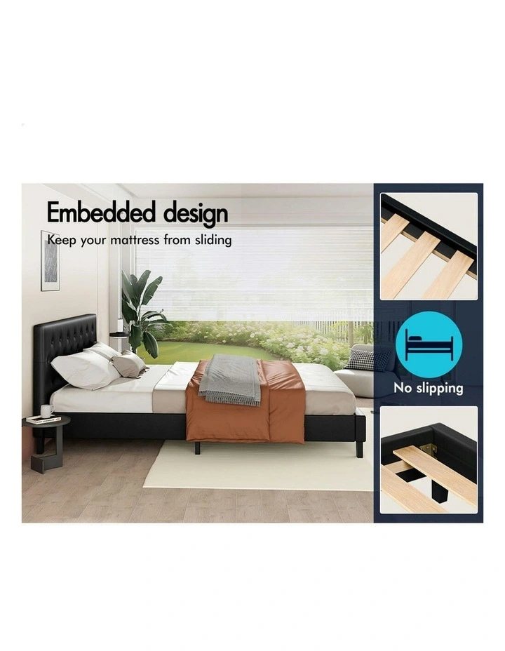 Wooden Platform Leather Base Bed Frame Double Size in Black image 5
