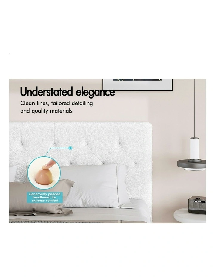 Wooden Platform Boucle Base Bed Frame Double Size in White image 4