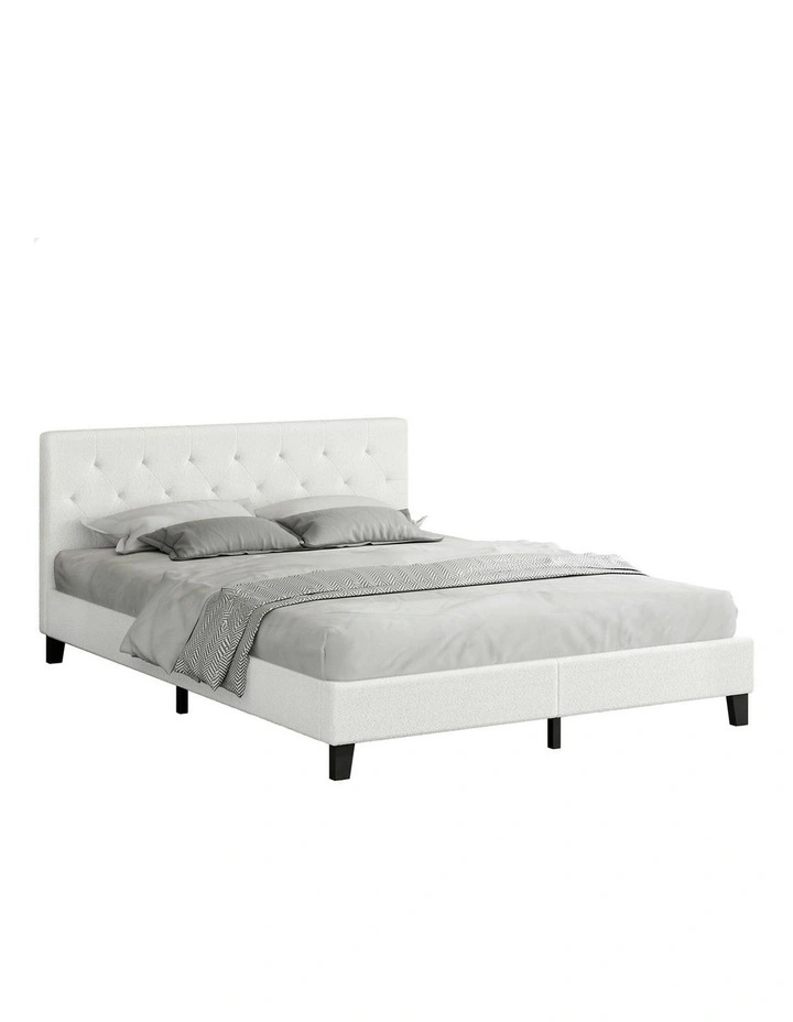 Wooden Platform Boucle Base Bed Frame King Size in White image 1