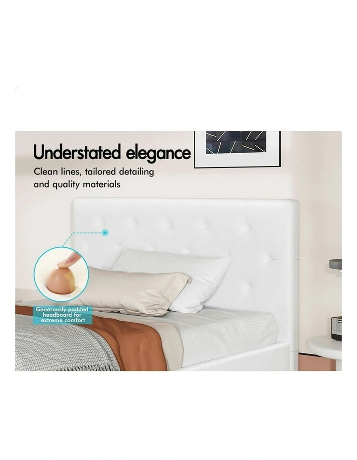 Wooden Platform Leather Base Bed Frame King Single in White image 4