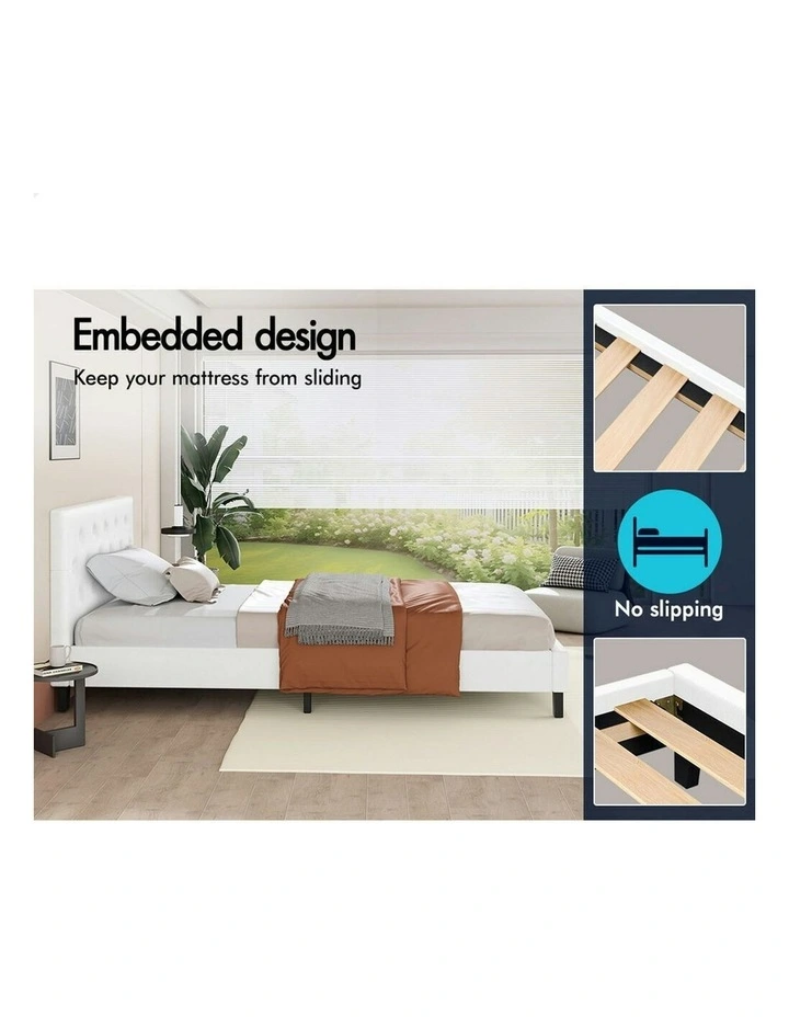 Wooden Platform Leather Base Bed Frame King Single in White image 5