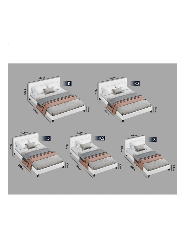 Wooden Platform Boucle Base Bed Frame Queen Size in White image 7