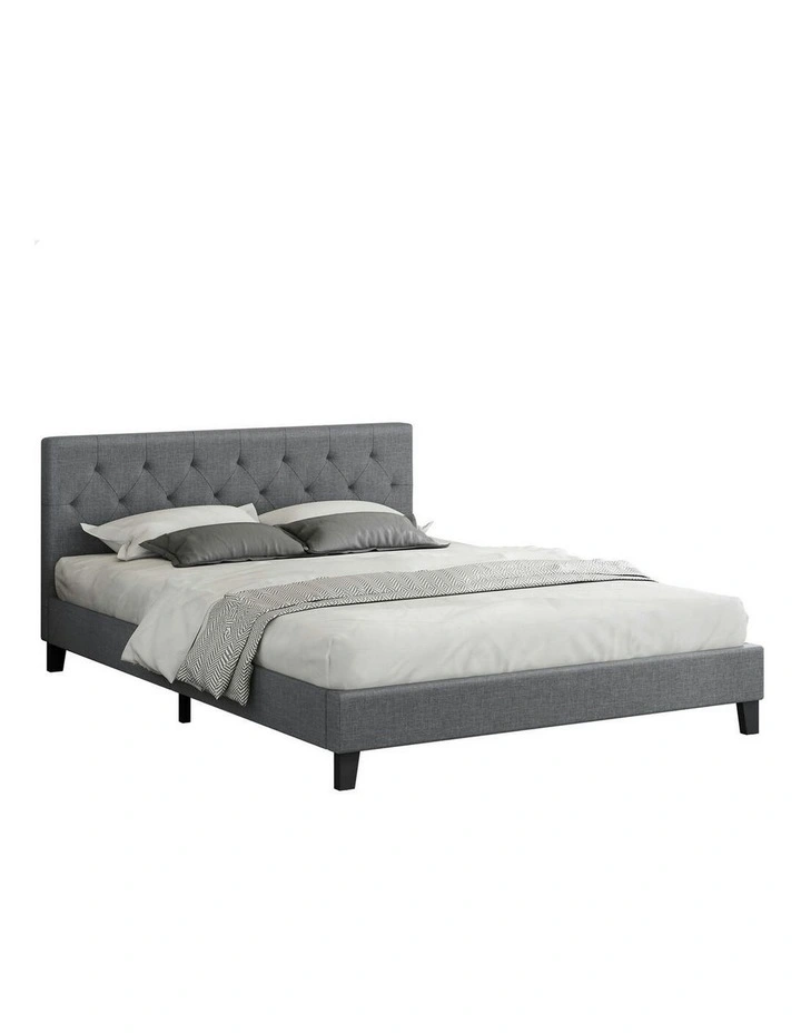 Wooden Platform Base Bed Frame Queen Size in Grey image 1