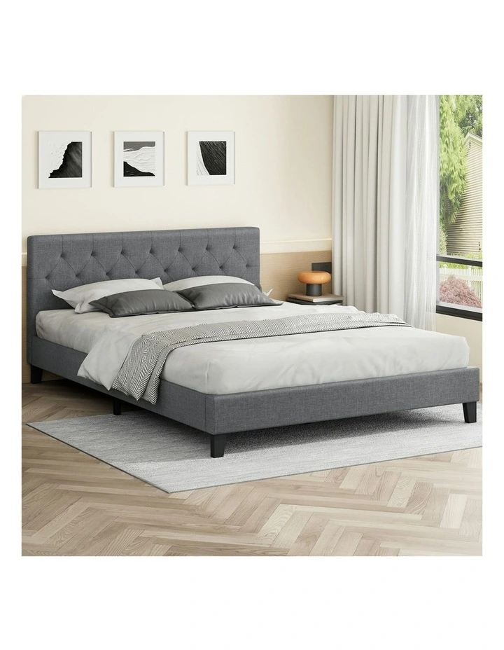 Wooden Platform Base Bed Frame Queen Size in Grey image 2