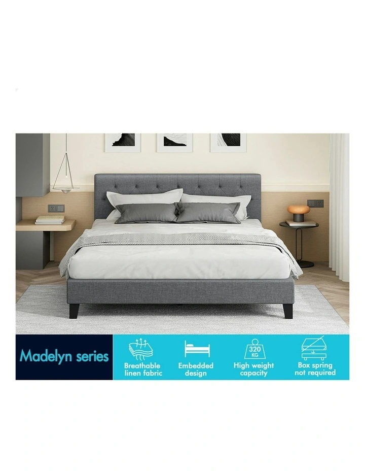 Wooden Platform Base Bed Frame Queen Size in Grey image 3