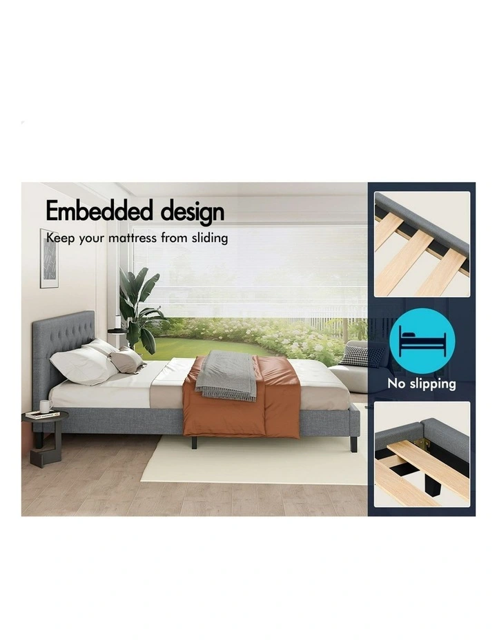 Wooden Platform Base Bed Frame Queen Size in Grey image 5