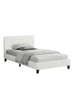 Wooden Platform Boucle Base Bed Frame Single Size in White