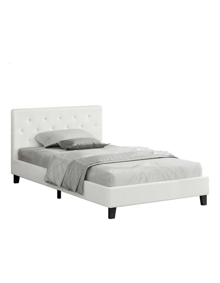 Wooden Platform Boucle Base Bed Frame Single Size in White image 1