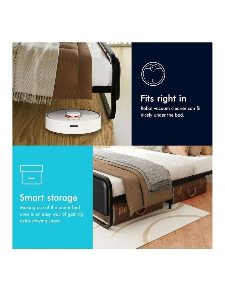 Upholstered Headboard Leather Metal Bed Frame Double Size in Black image 6