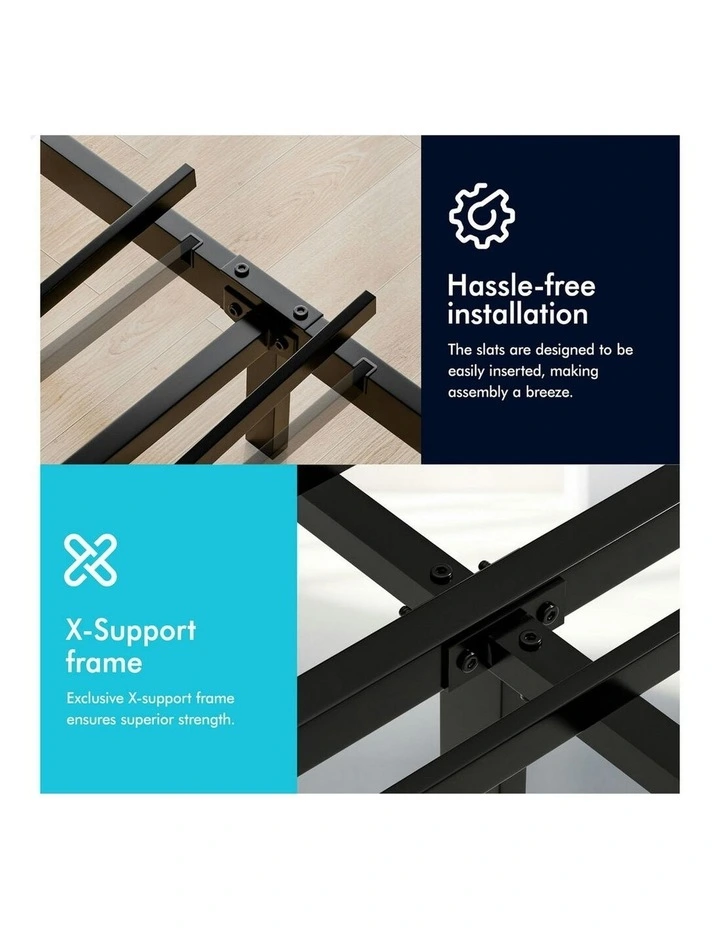 Upholstered Headboard Leather Metal Bed Frame Double Size in Black image 7