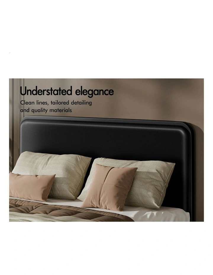 Upholstered Headboard Leather Metal Bed Frame King Size in Black image 4