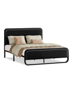 Upholstered Headboard Leather Metal Bed Frame Queen Size in Black