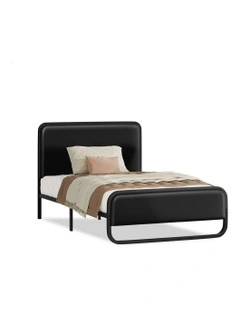 Upholstered Headboard Leather Metal Bed Frame Single Size in Black