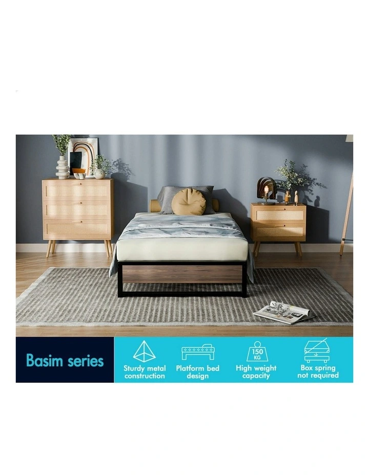 Mattress Base Platform Metal Bed Frame Sing Size in Black image 3