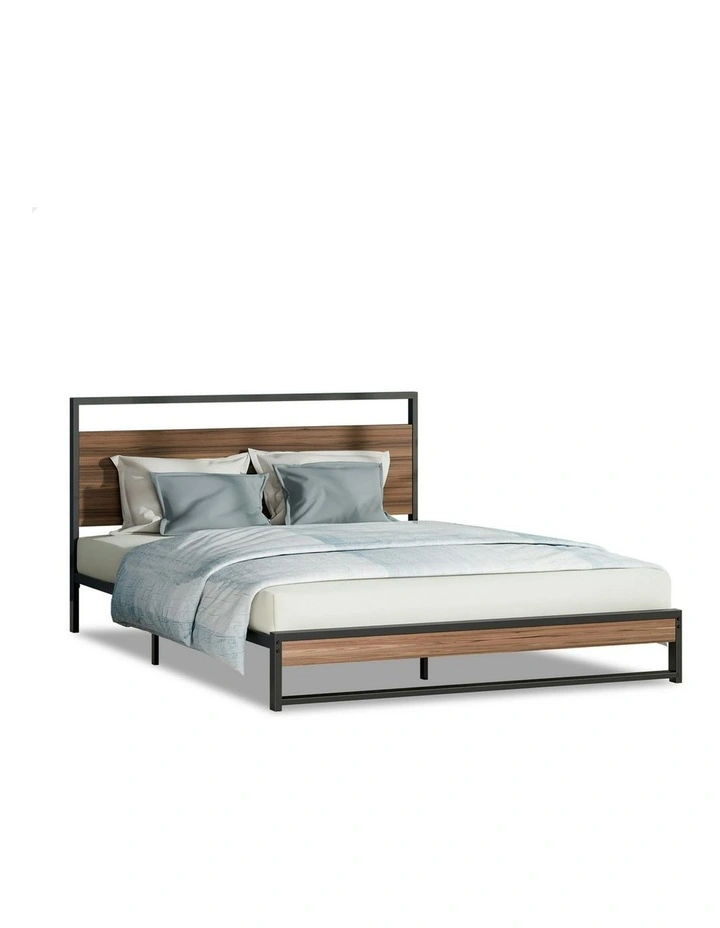 Mattress Base Platform Metal Bed Frame Queen Size in Black image 1