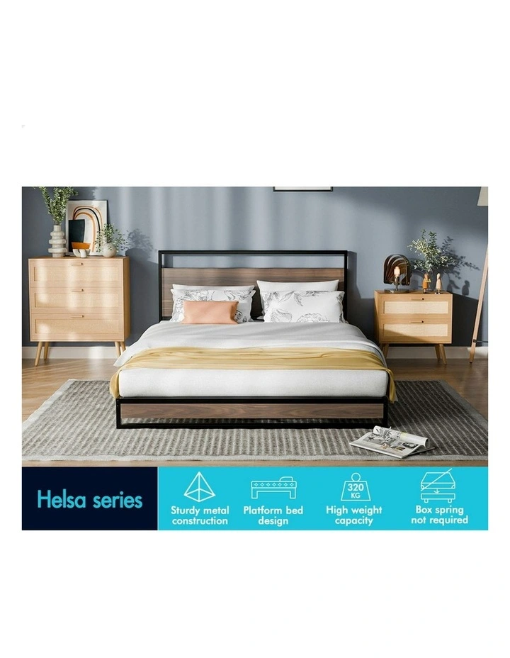 Mattress Base Platform Metal Bed Frame Queen Size in Black image 3