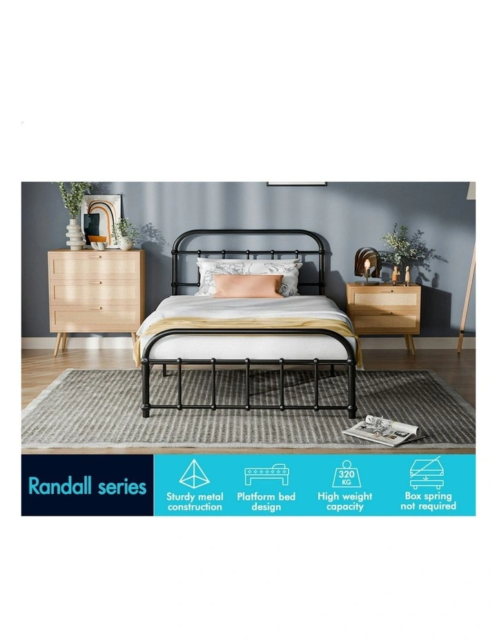 Mattress Base Platform Metal Bed Frame King Single Size in Black image 3