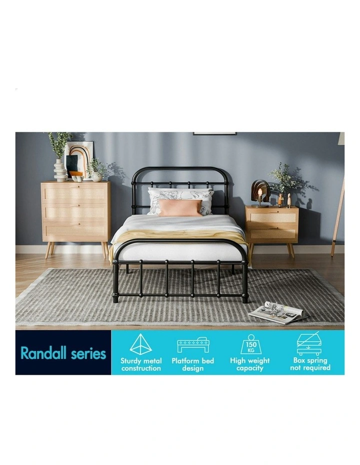 Mattress Base Platform Metal Bed Frame Single Size in Black image 3