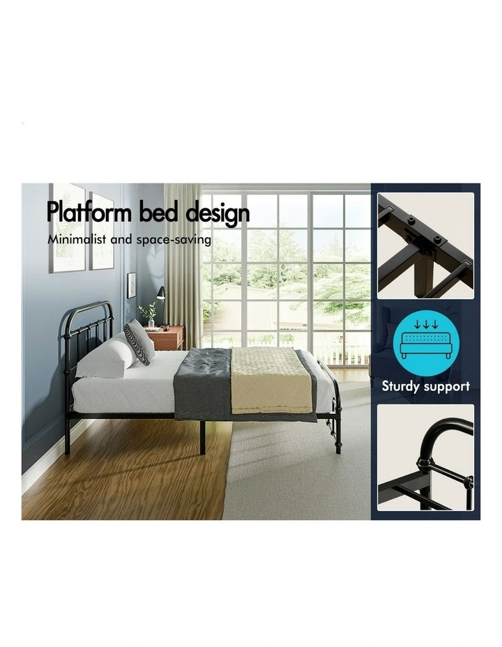 Mattress Base Platform Metal Bed Frame Single Size in Black image 5