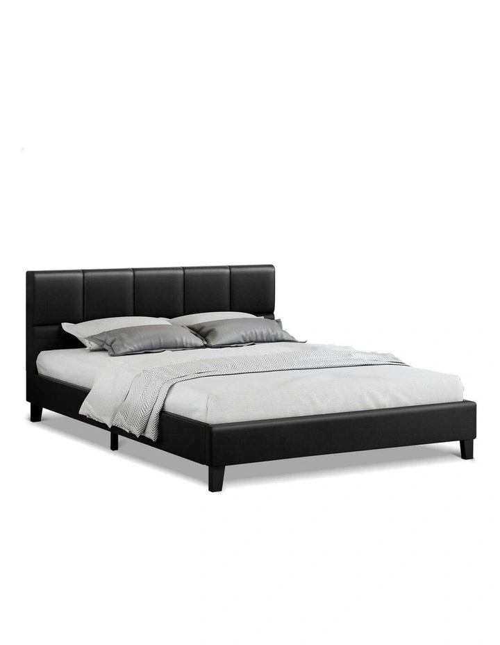 Mattress Base Platform Wooden Leather Bed Frame Double Size in Black image 1