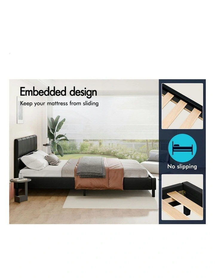 Mattress Base Platform Wooden Leather Bed Frame Double Size in Black image 4