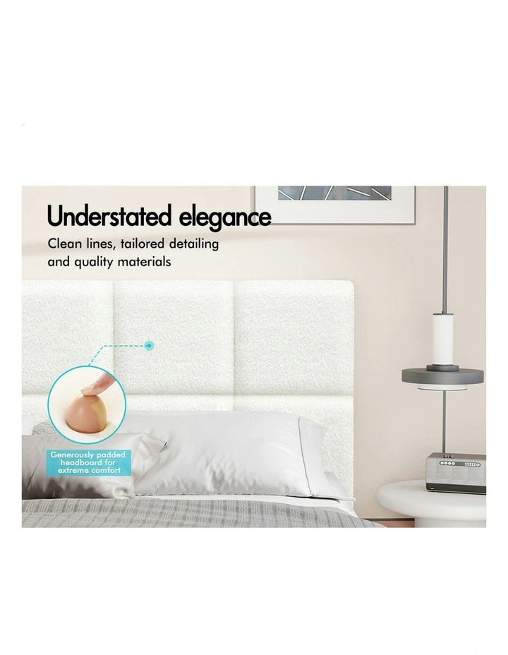 Mattress Base Platform Wooden Boucle Fabric Bed Frame Double Size in White image 5