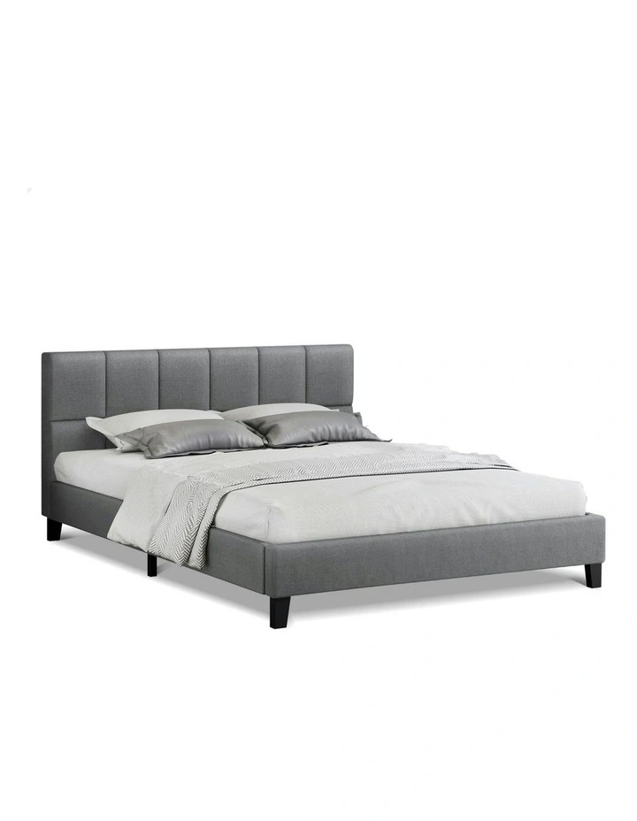 Mattress Base Platform Wooden Fabric Bed Frame Double Size in Grey image 1